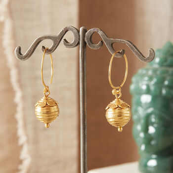 Detailed Gold Ball Hook Earrings, 18 K Gold Vermeil, 2 of 9