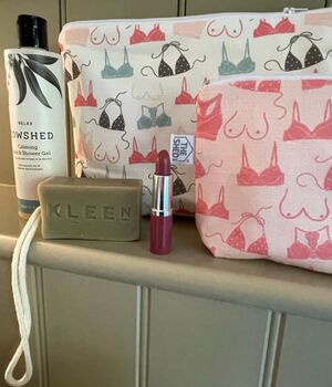 Breast Aware Pink Cotton Linen Makeup Bag, 2 of 4