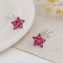 Sterling Silver Pink Crystal Star Stud Earrings, thumbnail 1 of 9