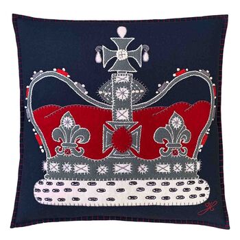 The Crown Coronation Cushion In Navy Or Duck Egg Blue, 2 of 5