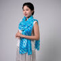 100% Mulberry Silk Scarf, Turquoise Blue Marbling In Gift Box, thumbnail 4 of 10