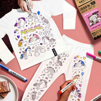 Personalised Unicorn Colour In Pyjamas With Pens, 2 of 8