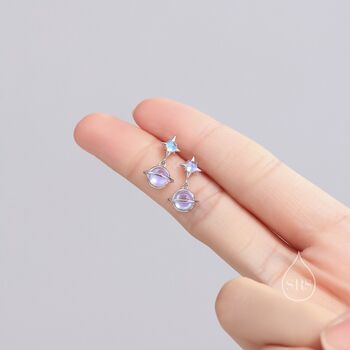 Tiny Moonstone Planet With Starburst Stud Earrings, 4 of 10