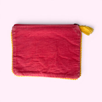 Embroidered Velvet Make Up Bag | Everyday Pouch | Pink Sunflower Design, 2 of 4