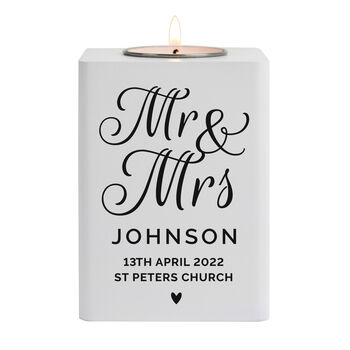 Personalised Mr And Mrs Wooden Tea Light, 3 of 4