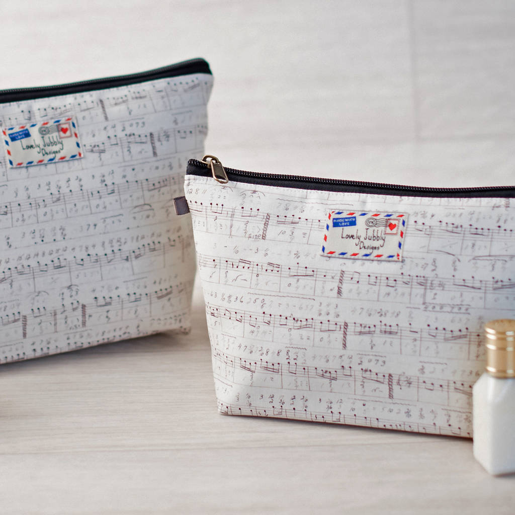 music note musical gift makeup toiletry wash bag by lovely jubbly