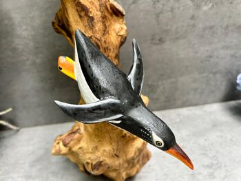 Wooden Penguin Ornaments Hand Carved Penguins Sculpture, 7 of 8