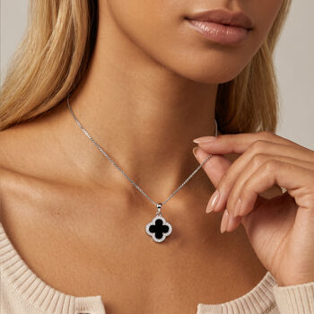 Sterling Silver Black Clover Necklace, 6 of 7