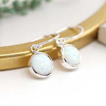 Sterling Silver White Opal Drop Earrings, 4 of 11