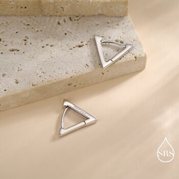 Sterling Silver Triangle Huggie Hoop Earrings, 4 of 11
