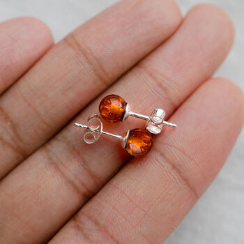 Sterling Silver Amber Stud Earrings, 3 of 10