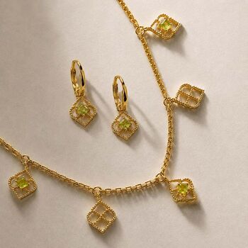Moroccan Charm Peridot Gold Plated Huggie Hoop Earrings, 4 of 7