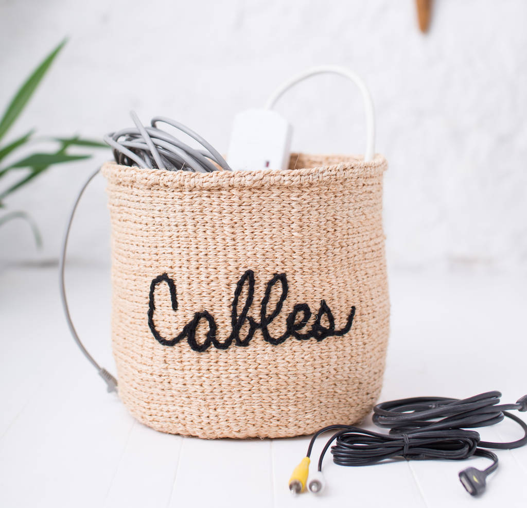 Embroidered Storage Basket For Cables By The Basket Room