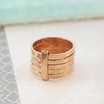 Five Band Textured Gold Plated Silver Stacking Ring, 3 of 6