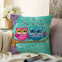Pink And Blue Owl Couple Cushion Cover For Couples, thumbnail 1 of 3
