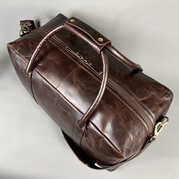 Large Cognac Leather Weekend Holdall, 4 of 8
