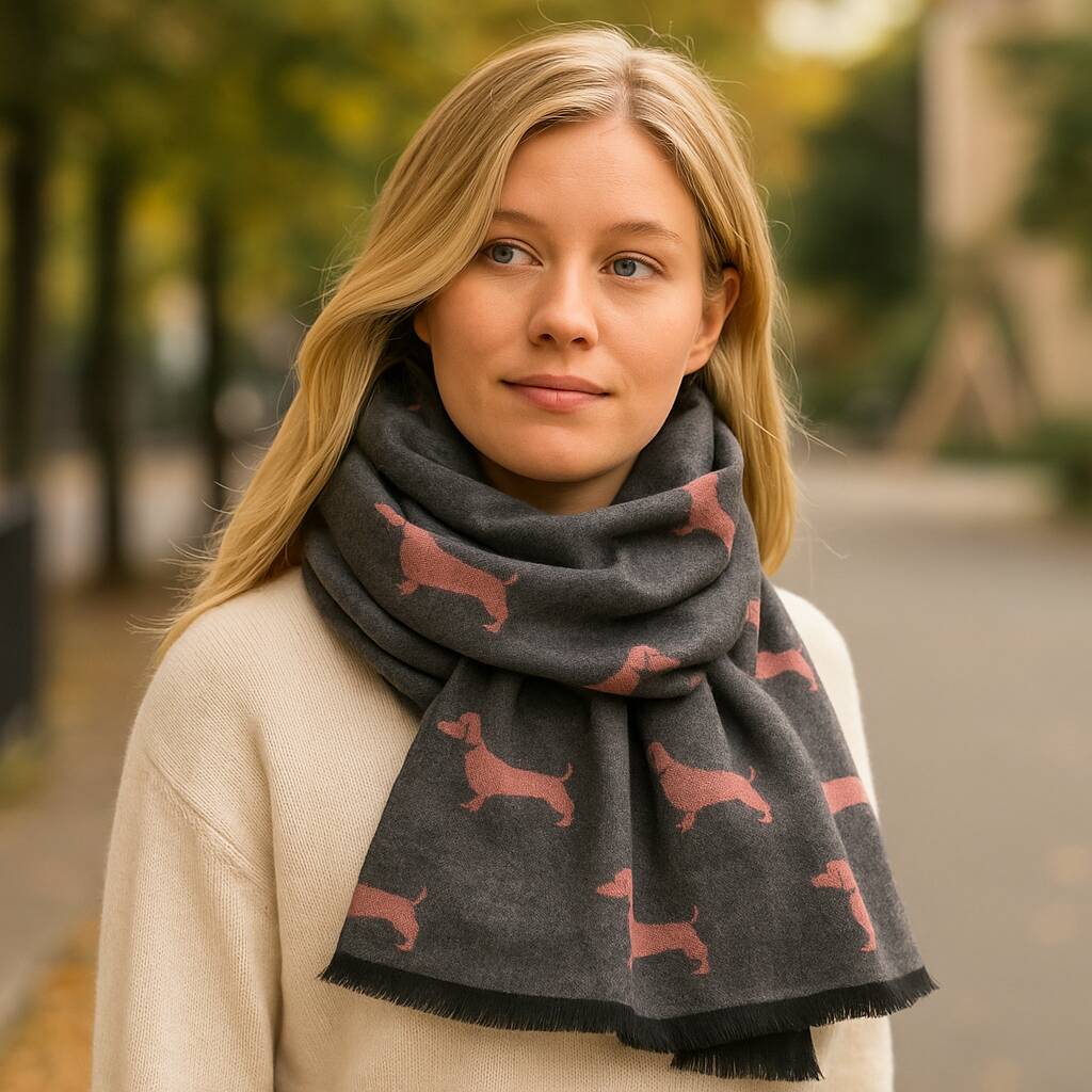 Sausage Dog Print Winter Scarf, 1 of 6