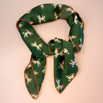 Green Poodle Print Silky Scarf, 2 of 4