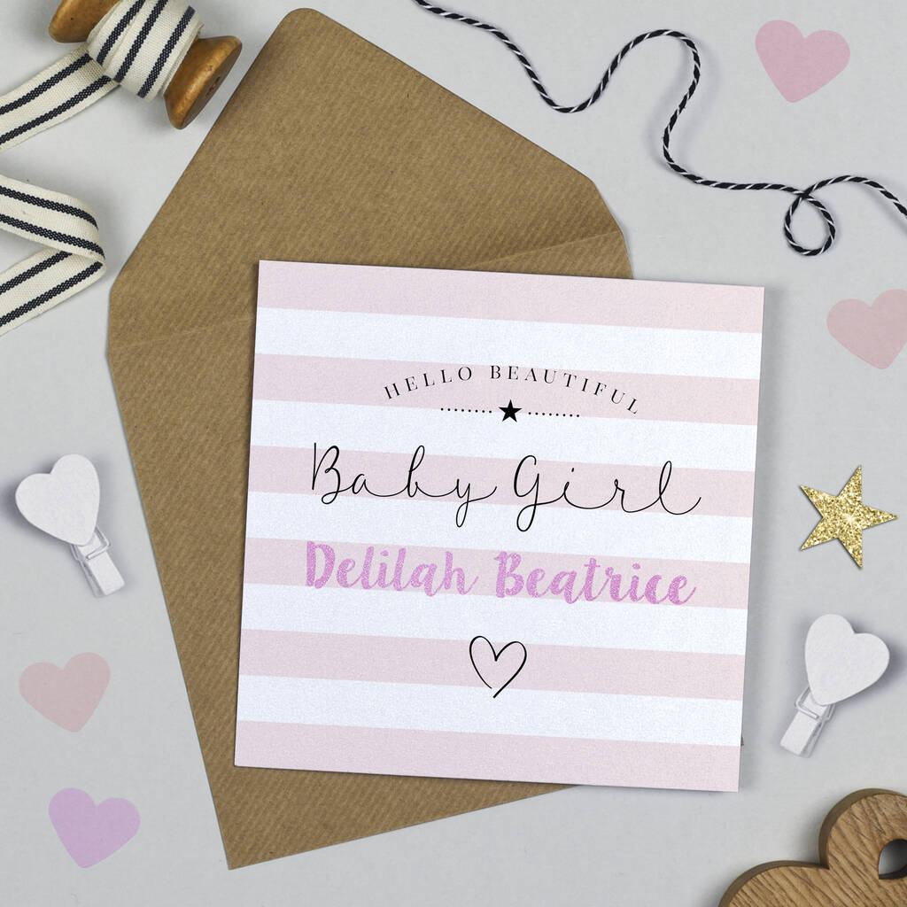 Personalised Candy Stripe Baby Girl Card