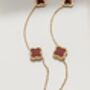 18 K Gold Plated Four Leaf Clover Necklace Gold Maroon, thumbnail 1 of 8