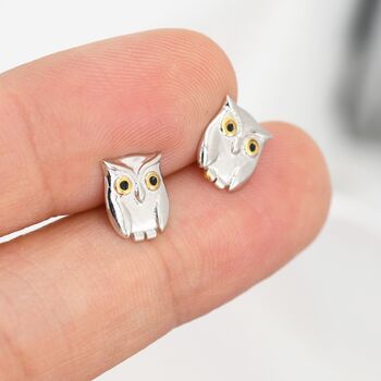 Cute Baby Owl Face Stud Earrings In Sterling Silver, 5 of 11