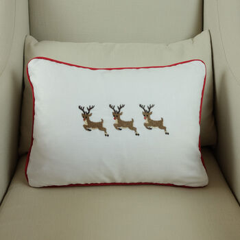 Christmas Themed Reindeer Embroidered Cushion, 4 of 5