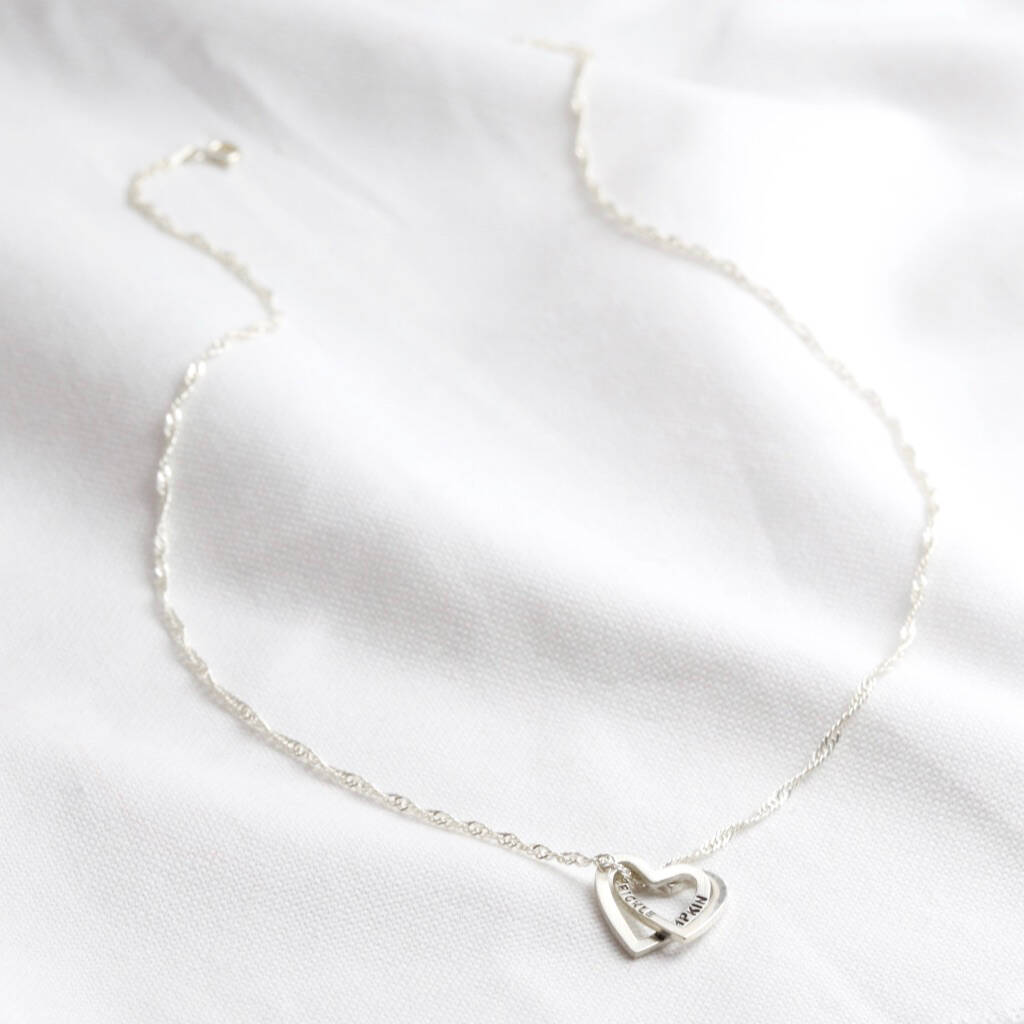 Women Silver Heart Hallow Double Love Interlocked Elegant Necklace Adjustable UK 