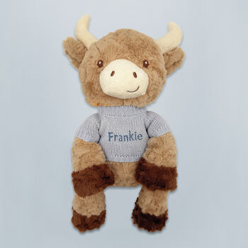 Personalised Harriet Highland Cow Soft Toy, Blue, 5 of 7
