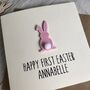 Personalised Happy First Easter Painted Rabbit Card, thumbnail 3 of 4