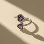 Double Heart Amethyst February Birthstone Silver Ring, thumbnail 1 of 4