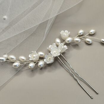 Pearl Flower Bridal Hair Pin With Gold Or Silver Wire, 12 of 13