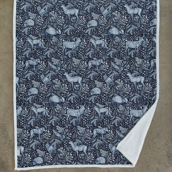 Woodland Folk Throw, Enchanted Forest Deer Print Flannel And Sherpa 140x180cm, 3 of 3