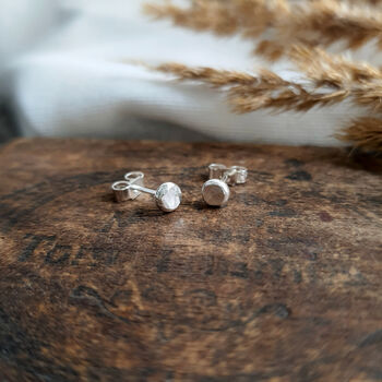 Sterling Silver Pebble Studs Hammered, 3 of 7