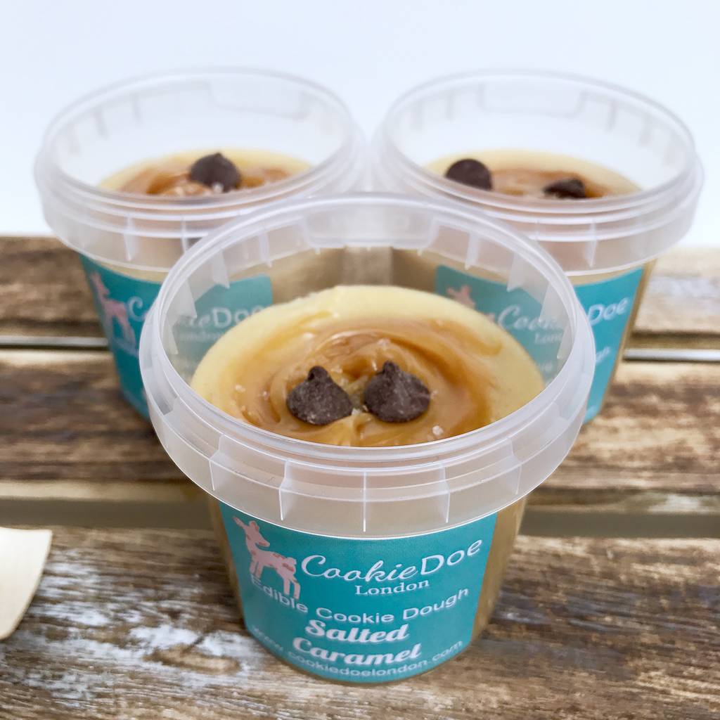 salted caramel cookie dough four single serving tubs by cookie doe