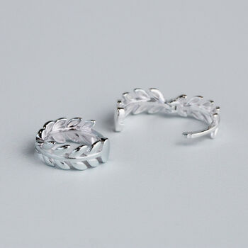 Laurel Leaf Huggie Hoop Earrings, 3 of 5