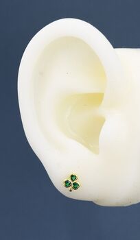 Sterling Silver Green Cz Shamrock Tiny Stud Earrings, 11 of 12