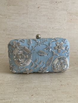 Blue Embroidered Rectangular Clutch Bag, 2 of 9