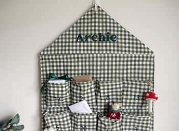 Personalised Green Gingham Advent Calendar Embroidered, 9 of 12