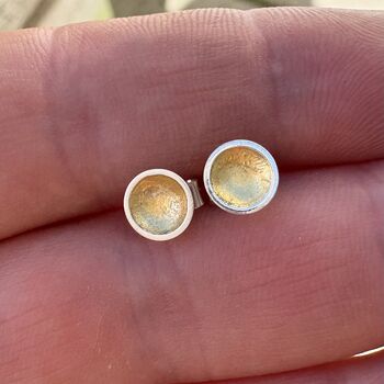 Small Silver And Gold Leaf Stud Earrings, 2 of 5