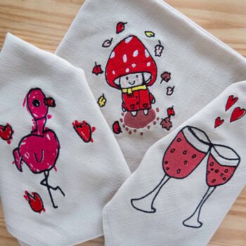 Personalised Children’s Drawing Embroidered Linen Napkins Gift, 10 of 10