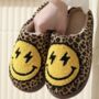 Women's Leopard Print Slippers With Happy Face Design, thumbnail 1 of 4