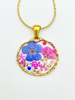 Necklace With Real Pink And Blue Flowers, 5 of 11