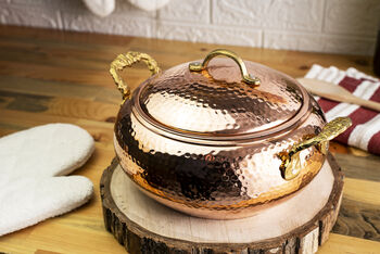 Hammered Solid Copper Casserole With Lid, Heavy Duty Copper, 3 of 9