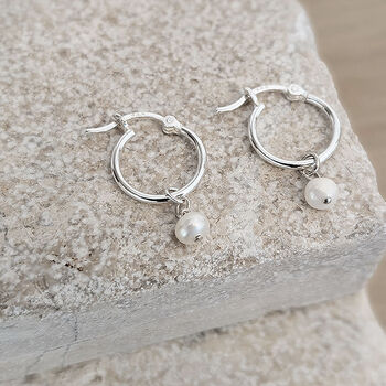 Sterling Silver Pearl Hoop Earrings, 2 of 12