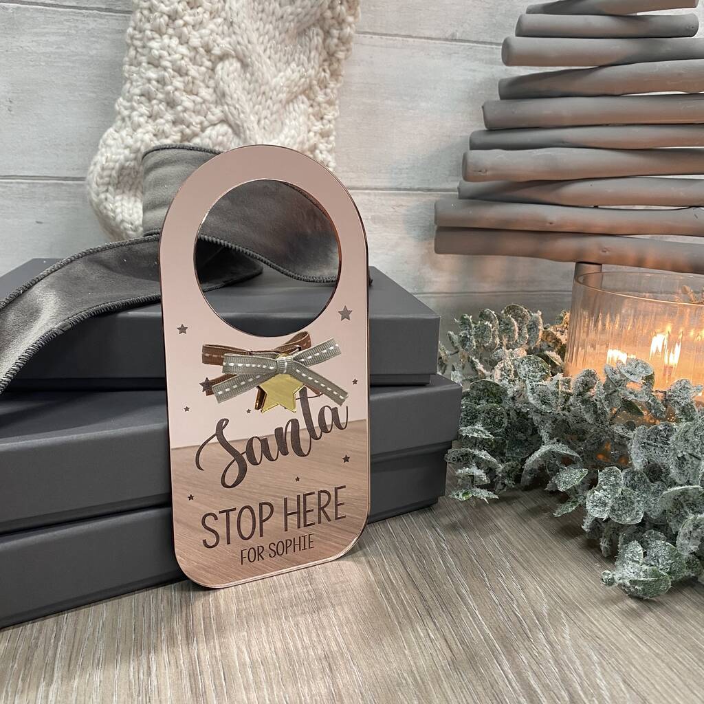 Rosegold Santa Stop Here Sign Personalised For Children, 1 of 11