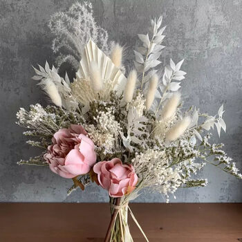 Artificial Peony And Dried Flower Palm Spear Bouquet, 3 of 3