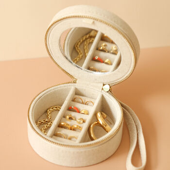 Personalised Round Natural Linen Jewellery Case, 3 of 9