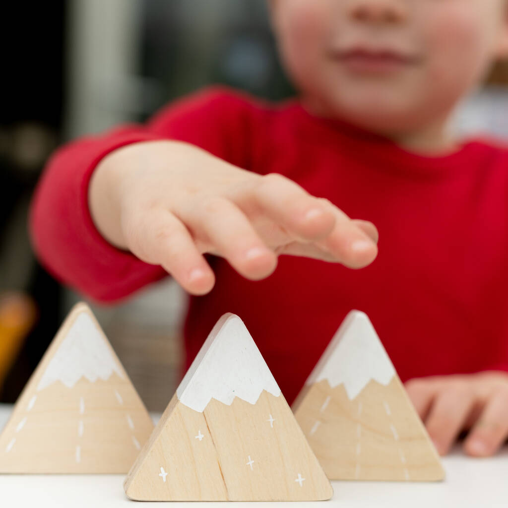 Image of Handcrafted Wooden Mountain Trio In White