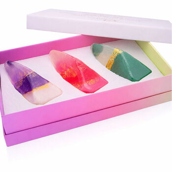Luxury Crystal Energy Soap Gift Set Of Three With Heart Gemstones – Lavender Amethyst Rose Quartz Birthday Gift For Women, 5 of 12