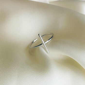 Sterling Silver Minimalist Cross Adjustable Ring, 3 of 4